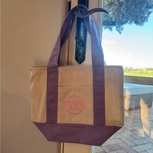 Trader Joe's Beige and Purple Canvas Tote